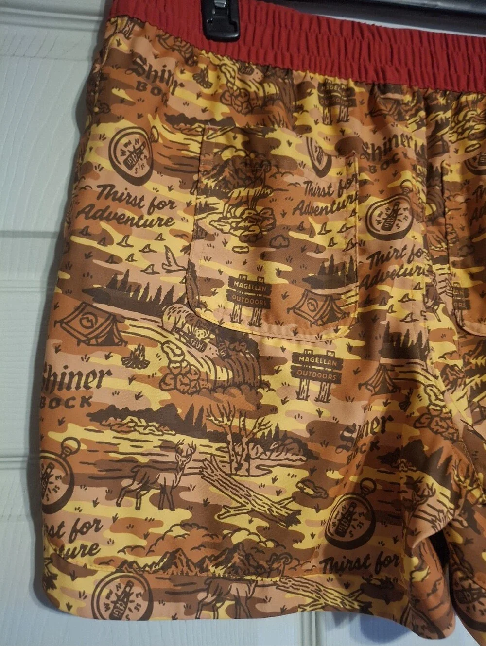Shiner Bock Orange Adventure Print Swim Trunks
